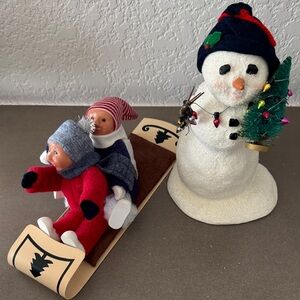Set of 🎉Authentic Byers’ Choice Ltd. collectibles- Kids on Sled + Snowman